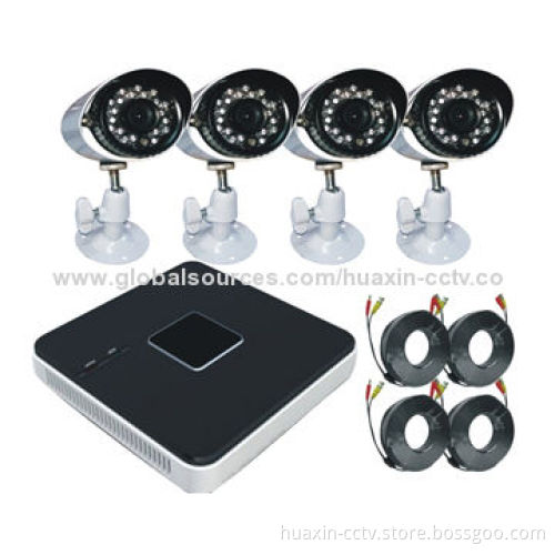 CCTV H.264 CCTV Kit with 4-channel Network Video Recorders, 4 Cameras and 1/4-inch Color COMS